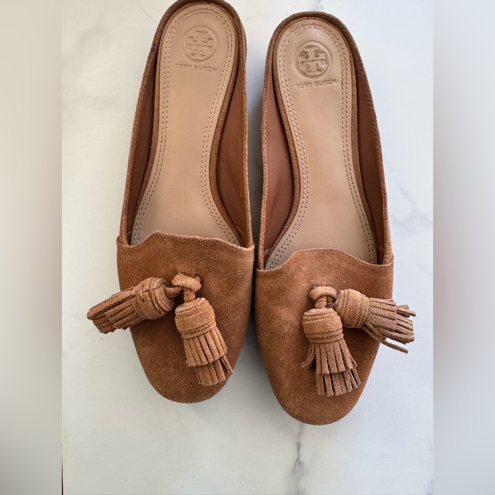 Tory Burch Brown Suede Tassel Mules